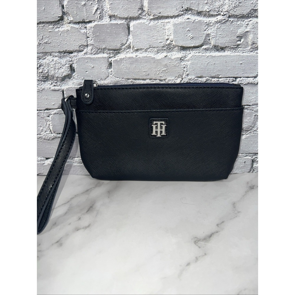 Tommy Hilfiger Wristlet Black Wrist Strap & Single Zipper Pouch‎ ✅ 8" x 5"